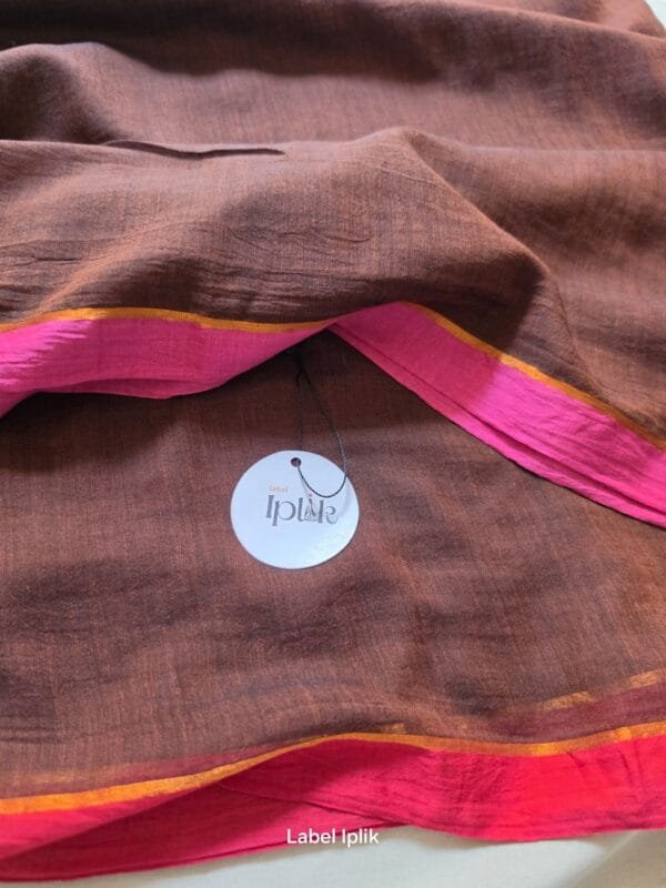 Brown with Ganga Jamuna Red Pink Border Mul Cotton Saree