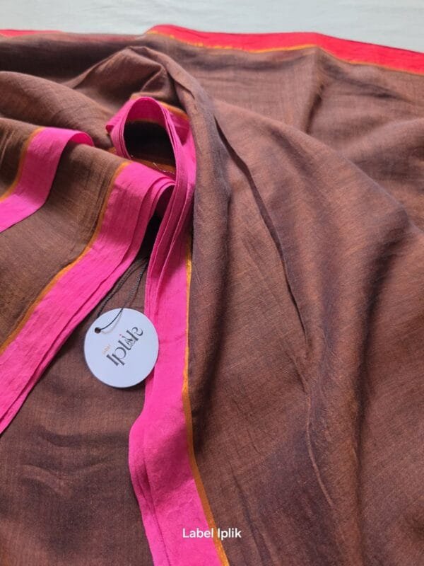 Brown with Ganga Jamuna Red Pink Border Mul Cotton Saree