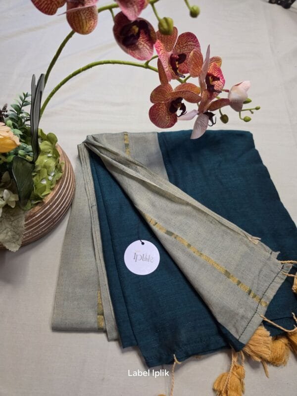 Green with Grey Border Mul Cotton Saree
