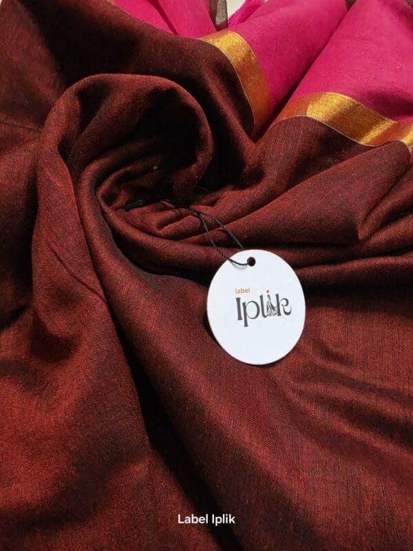 Maroon with Pink Border Mul Cotton Saree