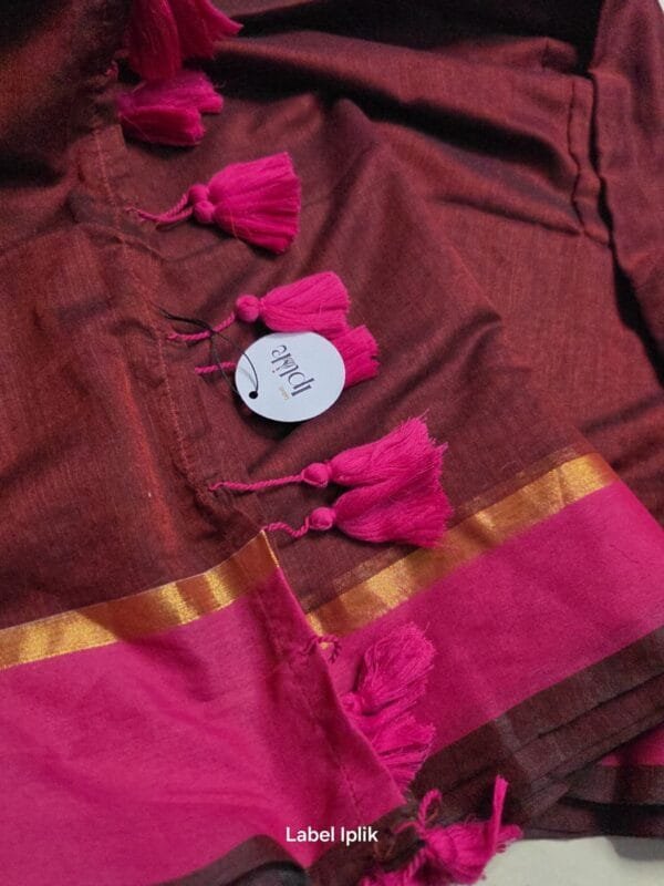 Maroon with Pink Border Mul Cotton Saree