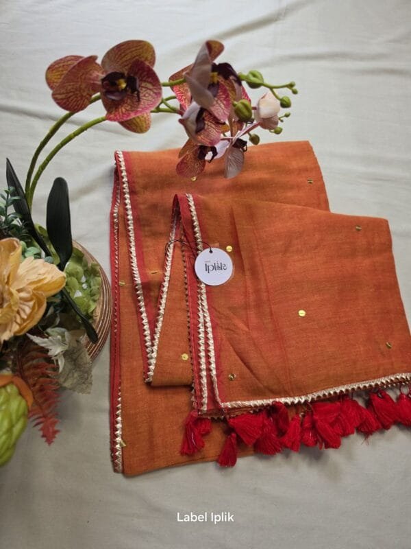 Rust Orange Mul Cotton Saree