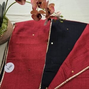 LI-MUL-09_01 Black and Red Half n Half Mul Cotton Saree