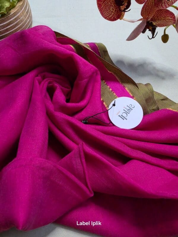 Hot Pink with Green Border Mul Cotton Saree