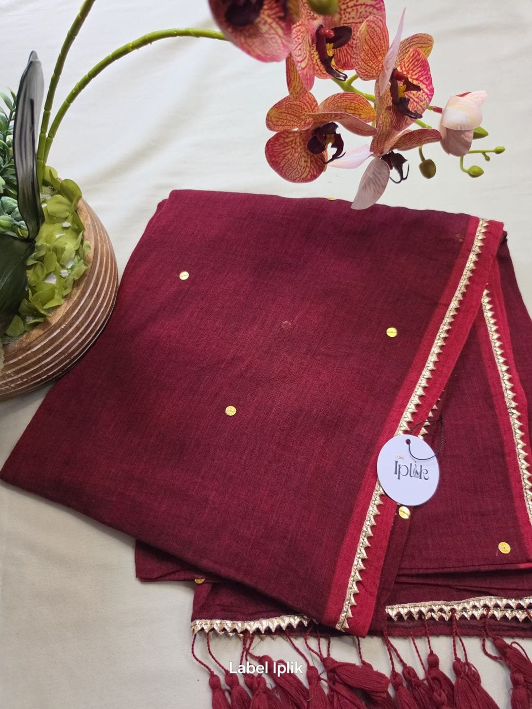 Maroon Mul Cotton Saree