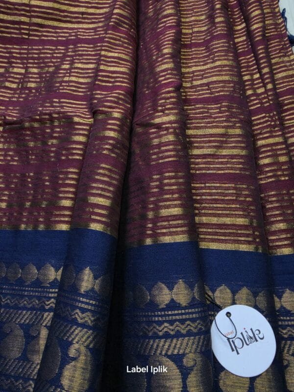 LI-MUL-14_02 Maroon with Blue Border Mul Cotton Saree