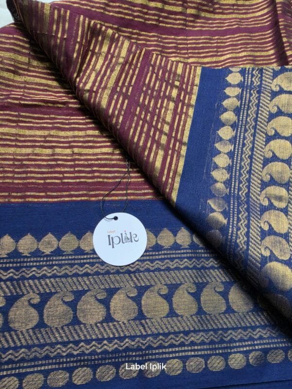 LI-MUL-14_03 Maroon with Blue Border Mul Cotton Saree