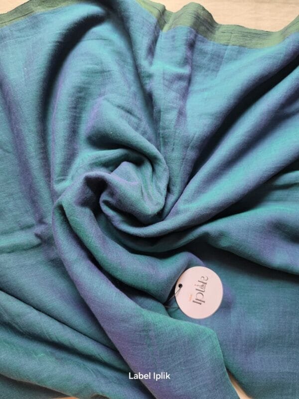 Blue with Green Hue Mul Cotton Saree
