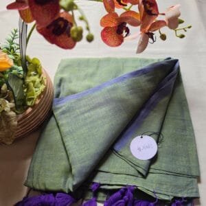 Green with Blue Mul Cotton Saree