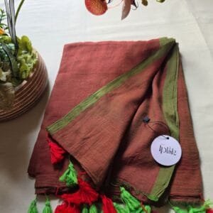 Green with Red Hue Mul Cotton Saree