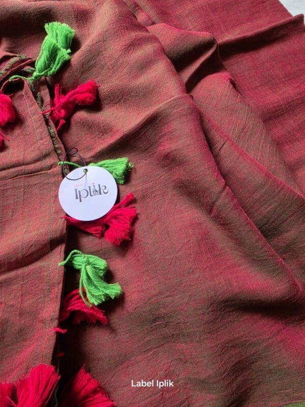LI-MUL-20_03 Green with Red Hue Mul Cotton Saree